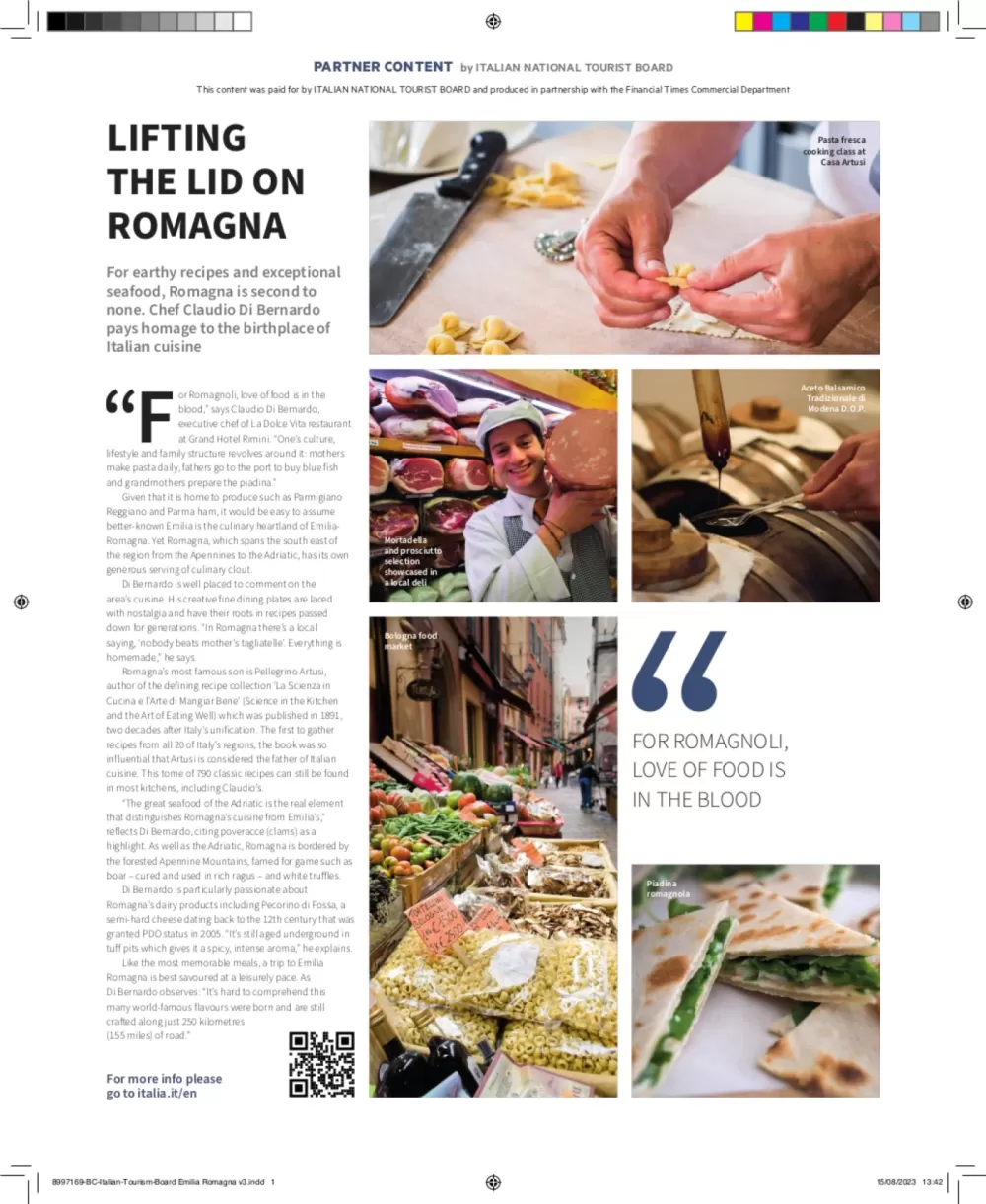 Lifting the Lid on Romagna - Financial Times / Weekend Magazine - London